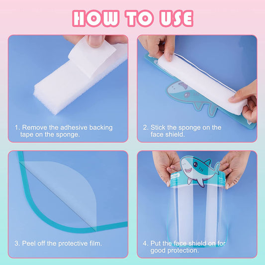 6PCS Kids' Protective Safety Face Shields Reusable Clear Cover Cartoon Designs-B