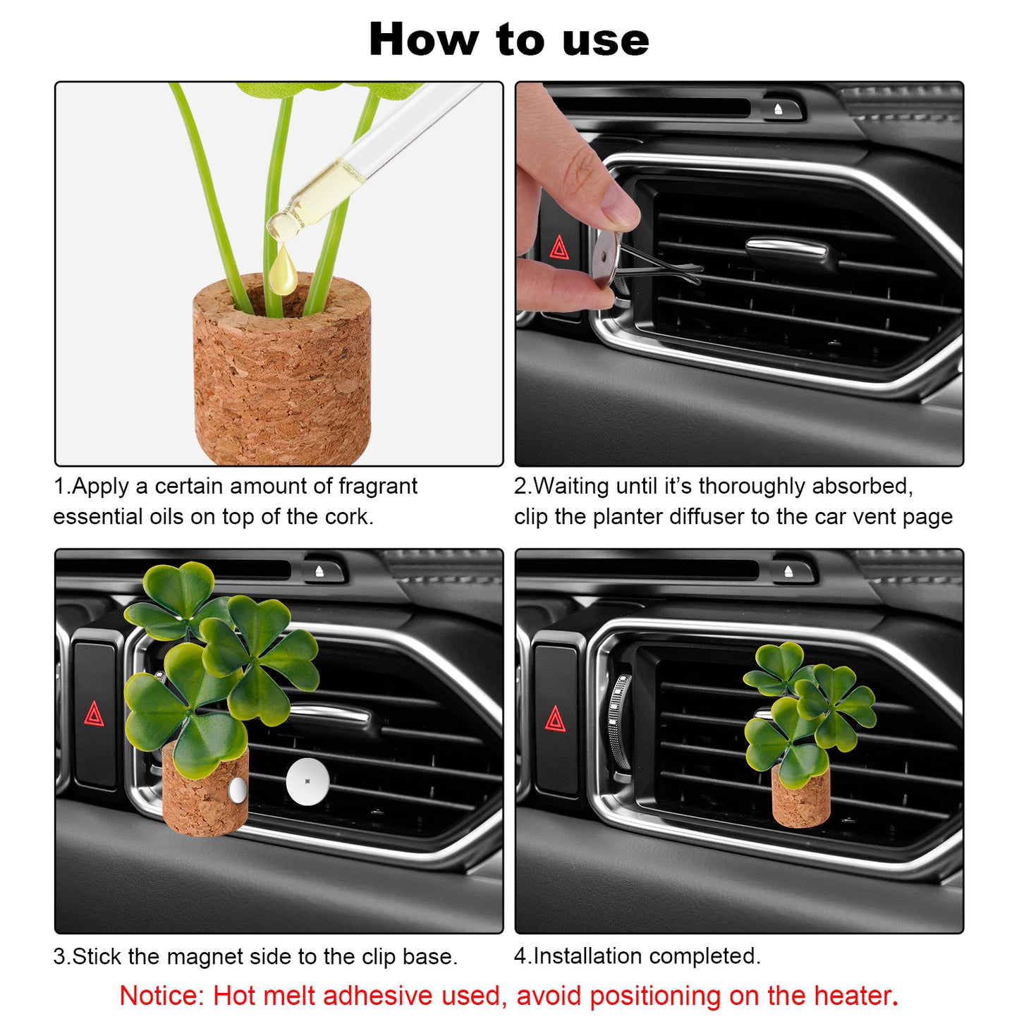 3-Pack Mini Succulent Plants Magnetic Cork Planter Car Air Vent Clip Interior