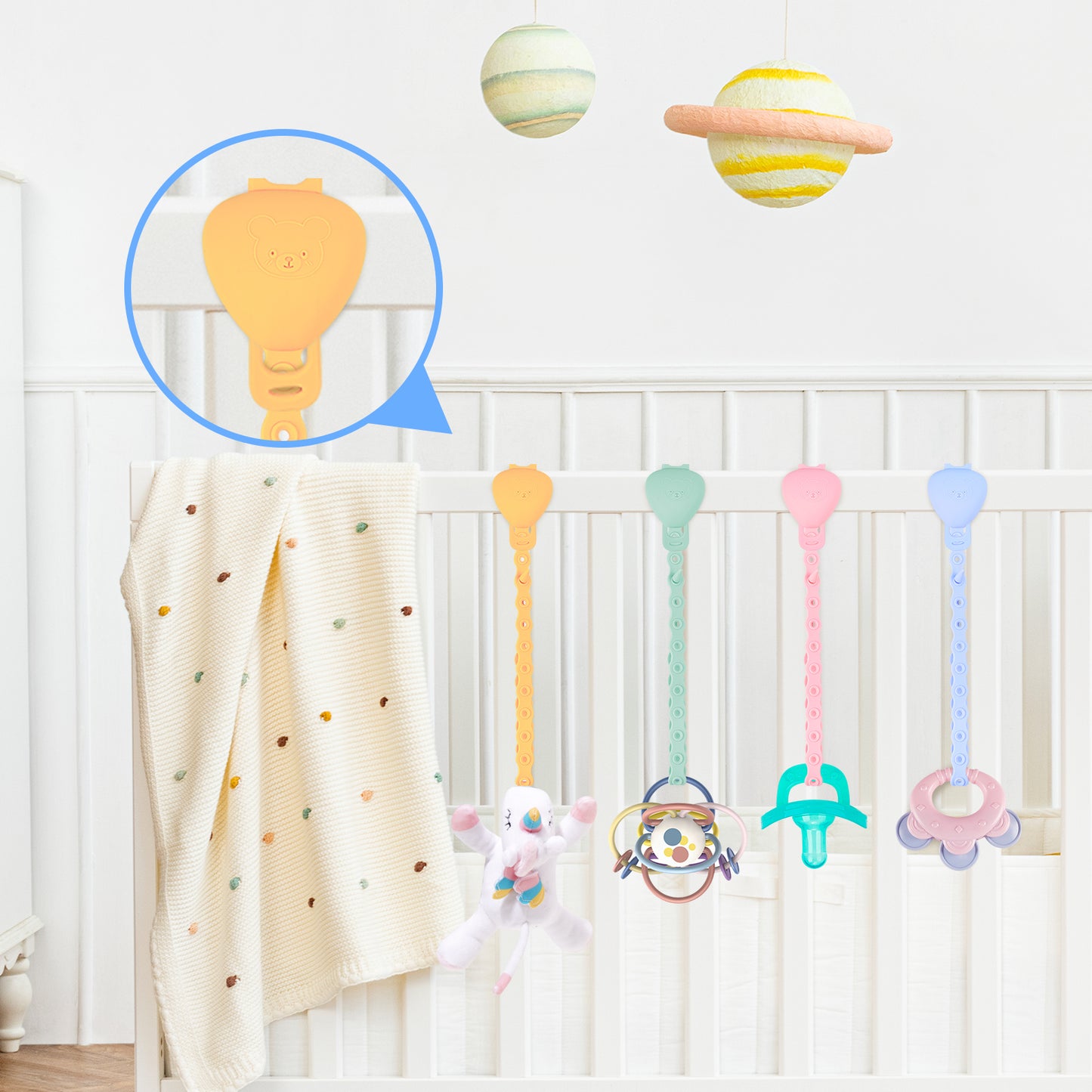 4-Pack Silicone Baby Pacifier Clip Holder Stretchable Toy Safety Straps, Unive