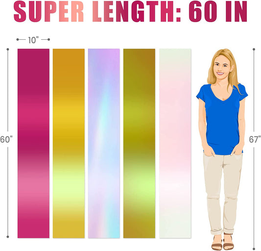 NiArt Holographic Vinyl Rainbow Glossy Permanent Vinyl Adhesive 5 Rolls 10"X 5Ft