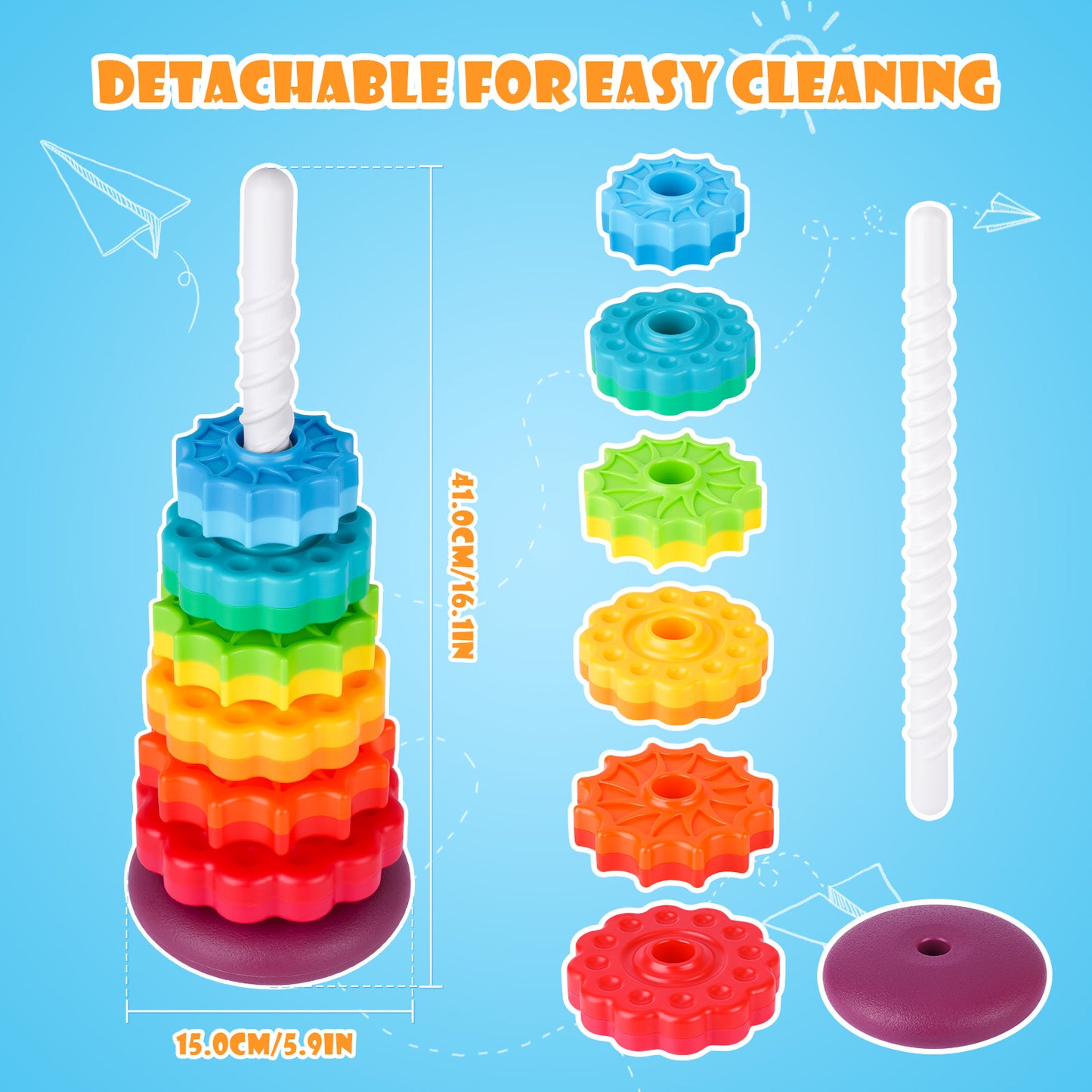 Spinning Stacking Toy for Kids Rainbow Tower Dual-Color Spinning Wheels BPA-Free