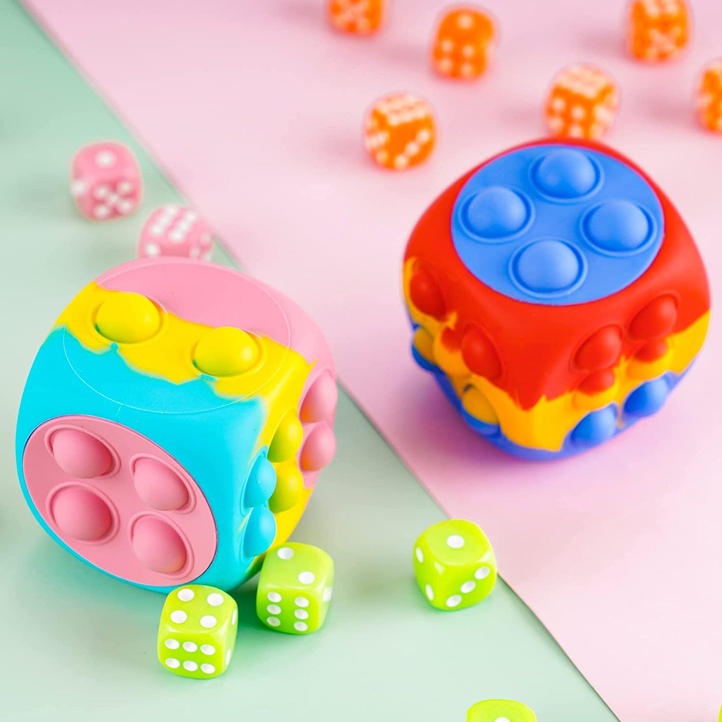 3D Dice Push Pop Bubble Fidget Sensory Toy 2PC Large Size Silicone Stretchy Ball