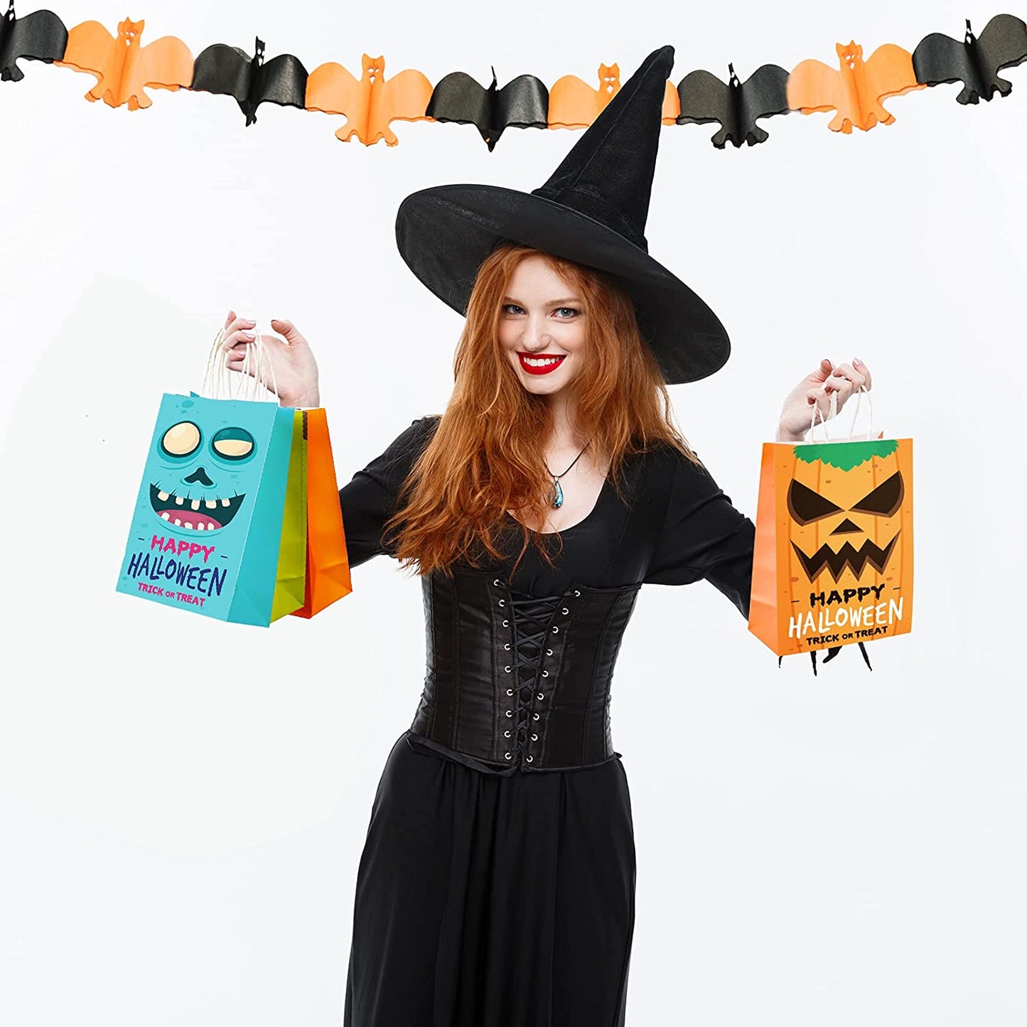 18PCS Halloween Kraft Paper Treat Bags with Handles Trick or Treat Holiday Party