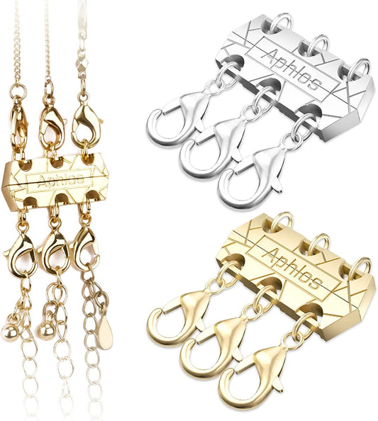 Necklace Layering Clasps 18K Gold+Silver Layered Necklace Clasp Multiple Strands