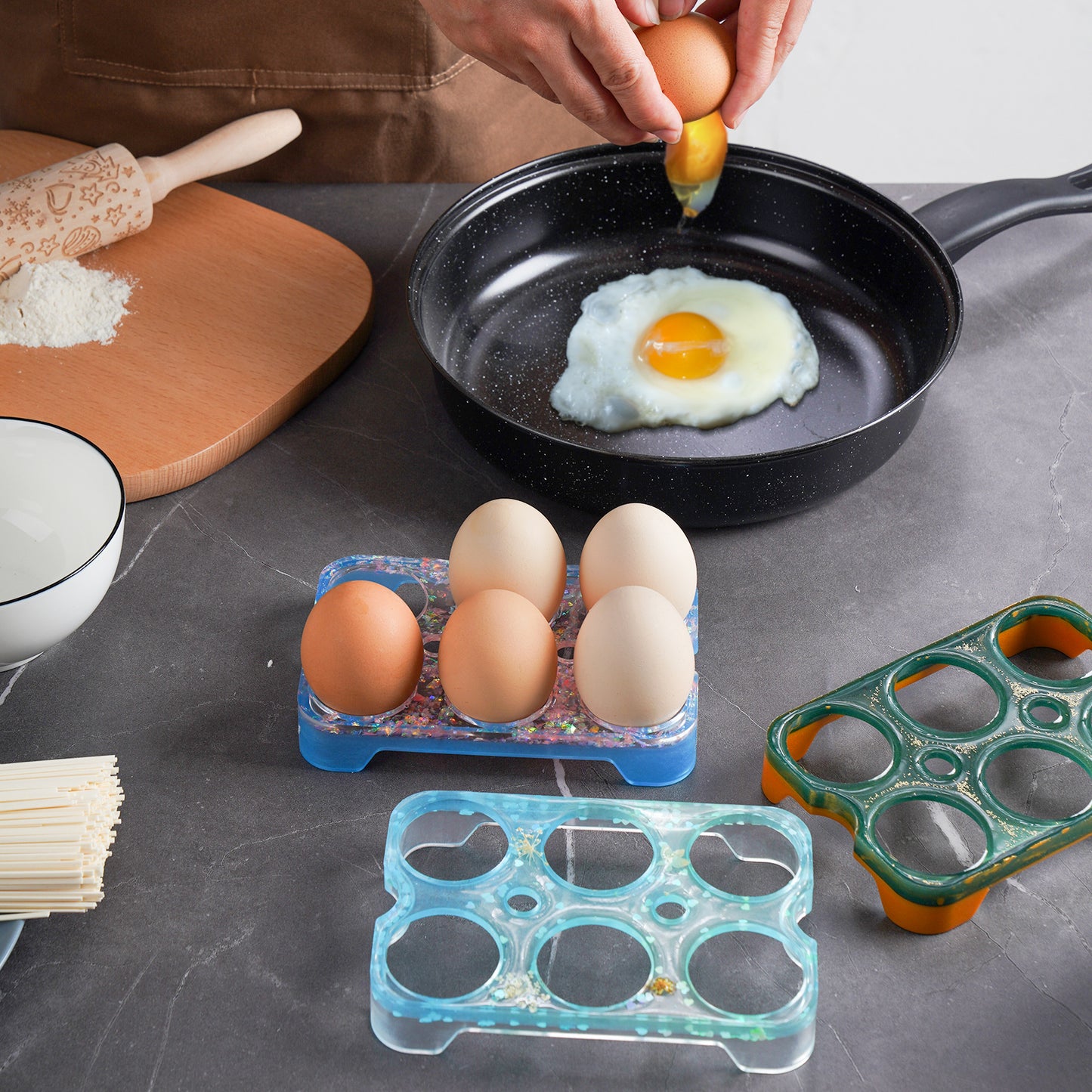 DIY 6-Egg Holder Epoxy Resin Casting Silicone Mold Kit+Star Glitter, 6?”x4?”x1