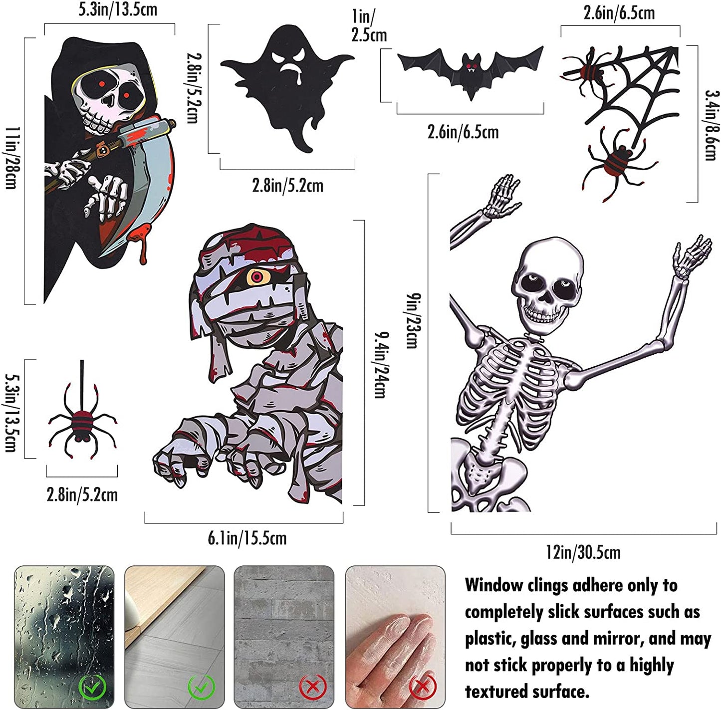 68PCS Skull Skeleton Halloween Window Cling Decal Sticker Set Home Office Gifts