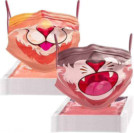 50PCS Disposable Kids Cute Lion Tiger Patterns Individually Wrapped Breathable