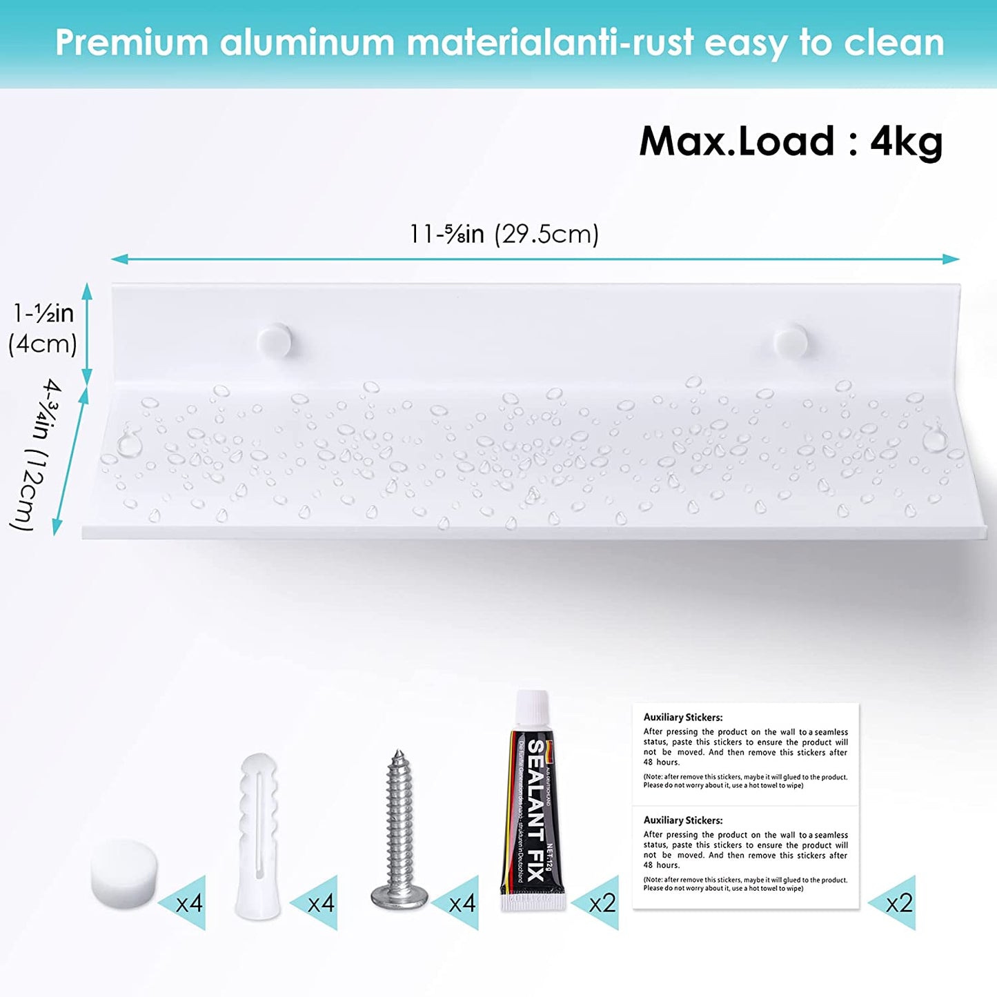 Aluminum Wall Mount Floating Shelf 2PC Picture Ledge 11.7x4.6 Home Decor Display