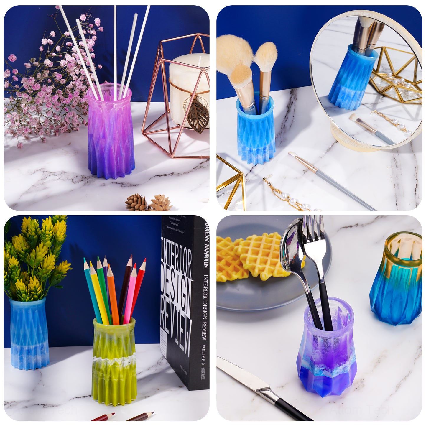 3PCS Small Crystal Vase Epoxy Resin Silicone Casting Mold+Silver Glitters, DIY