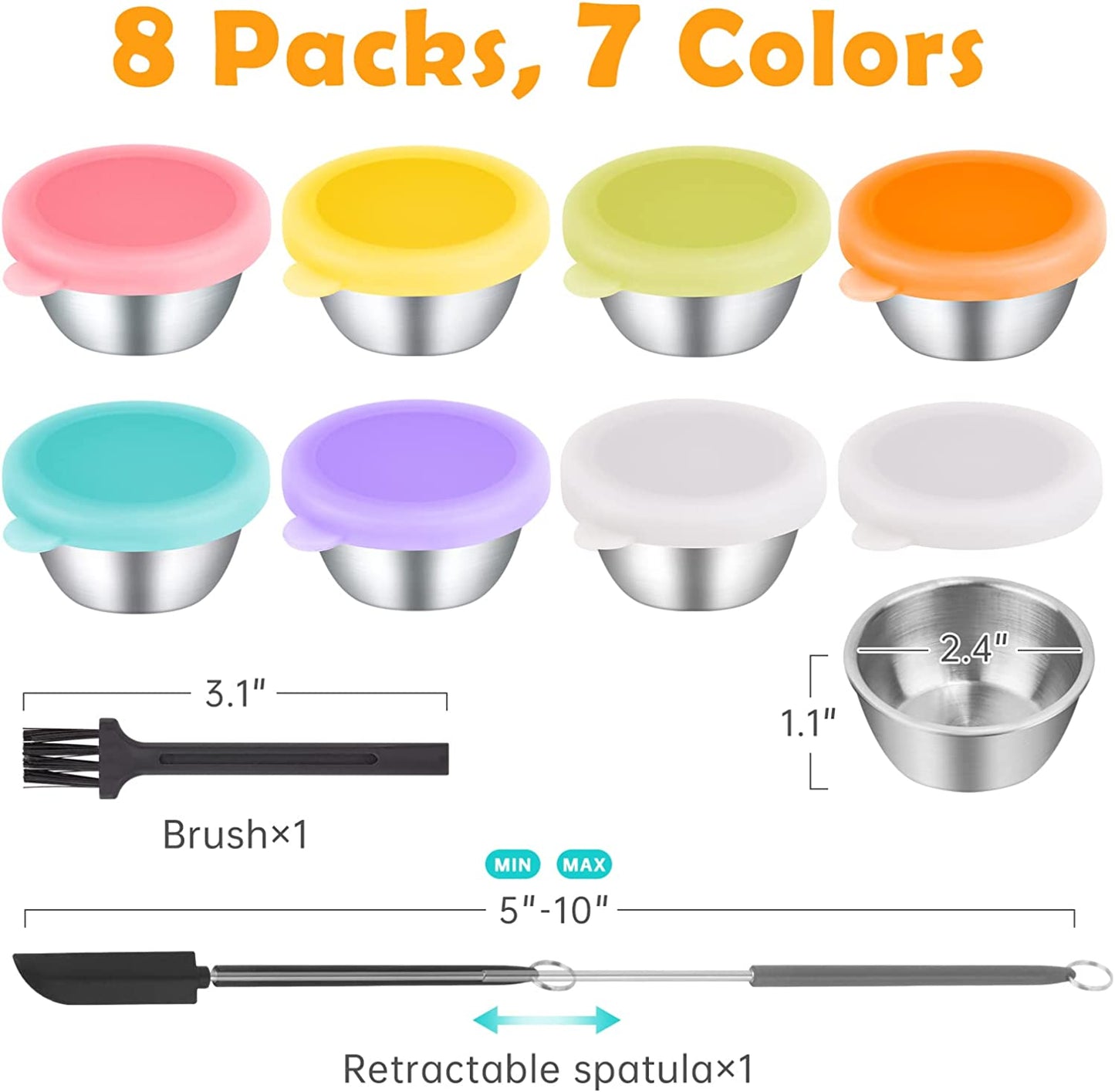 Salad Dressing Containers 8PCS 1.6oz Reusable Small Stainless-Steel Silicone Lid