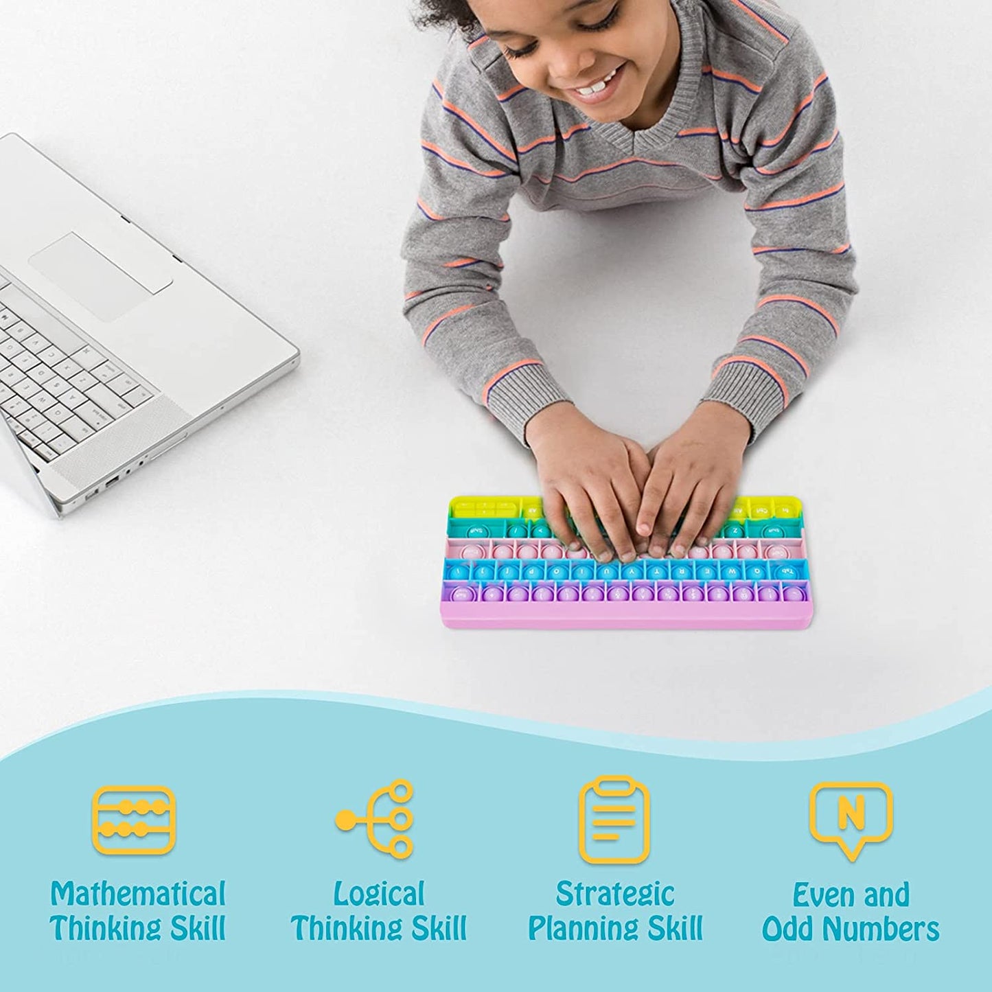 Silicone Keyboard Push Pop Bubble Fidget Sensory Toy Big Size 10.6x4.3 Alphabet
