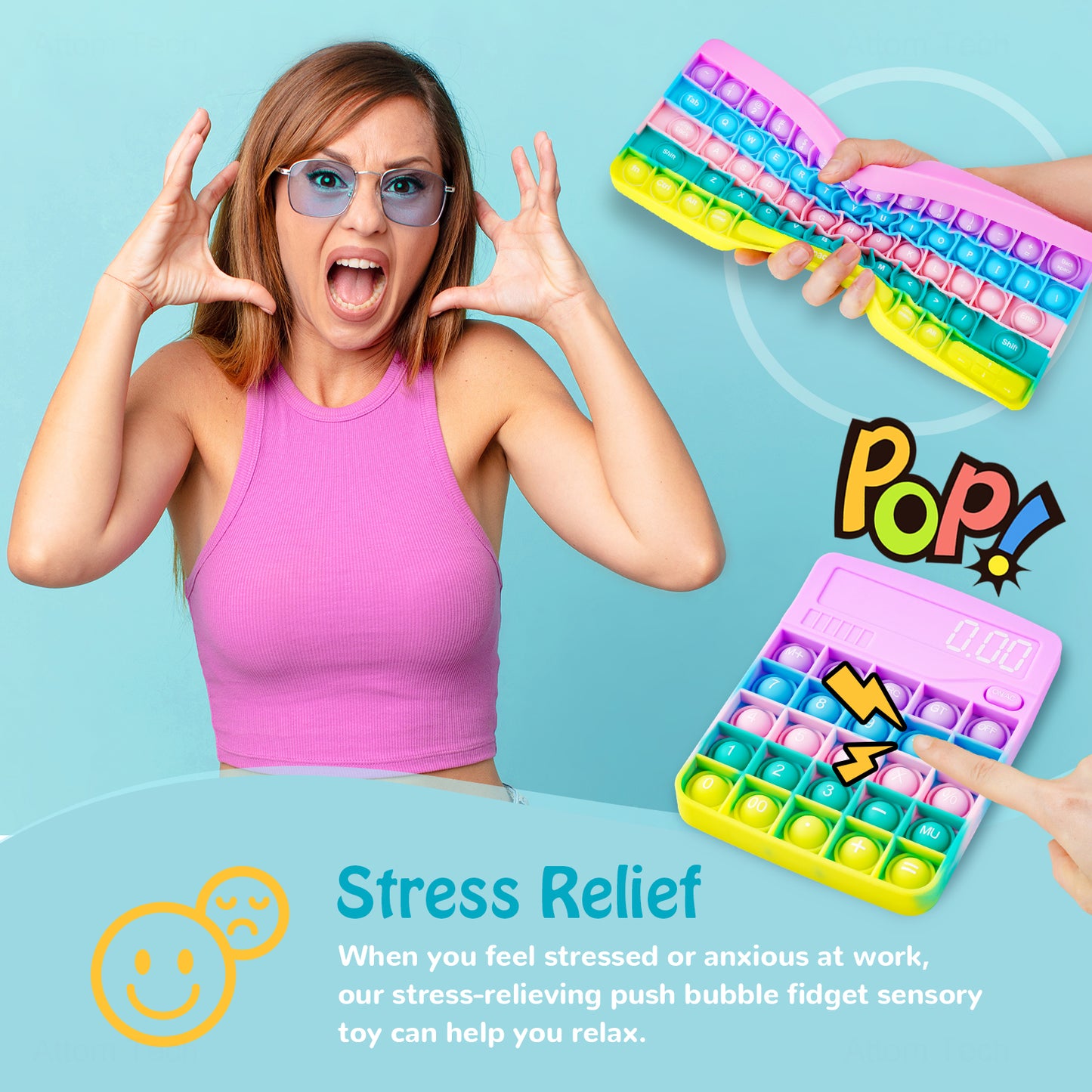 2PCS Silicone Keyboard & Calculator Bubble Push Popper Fidget Sensory Toys for