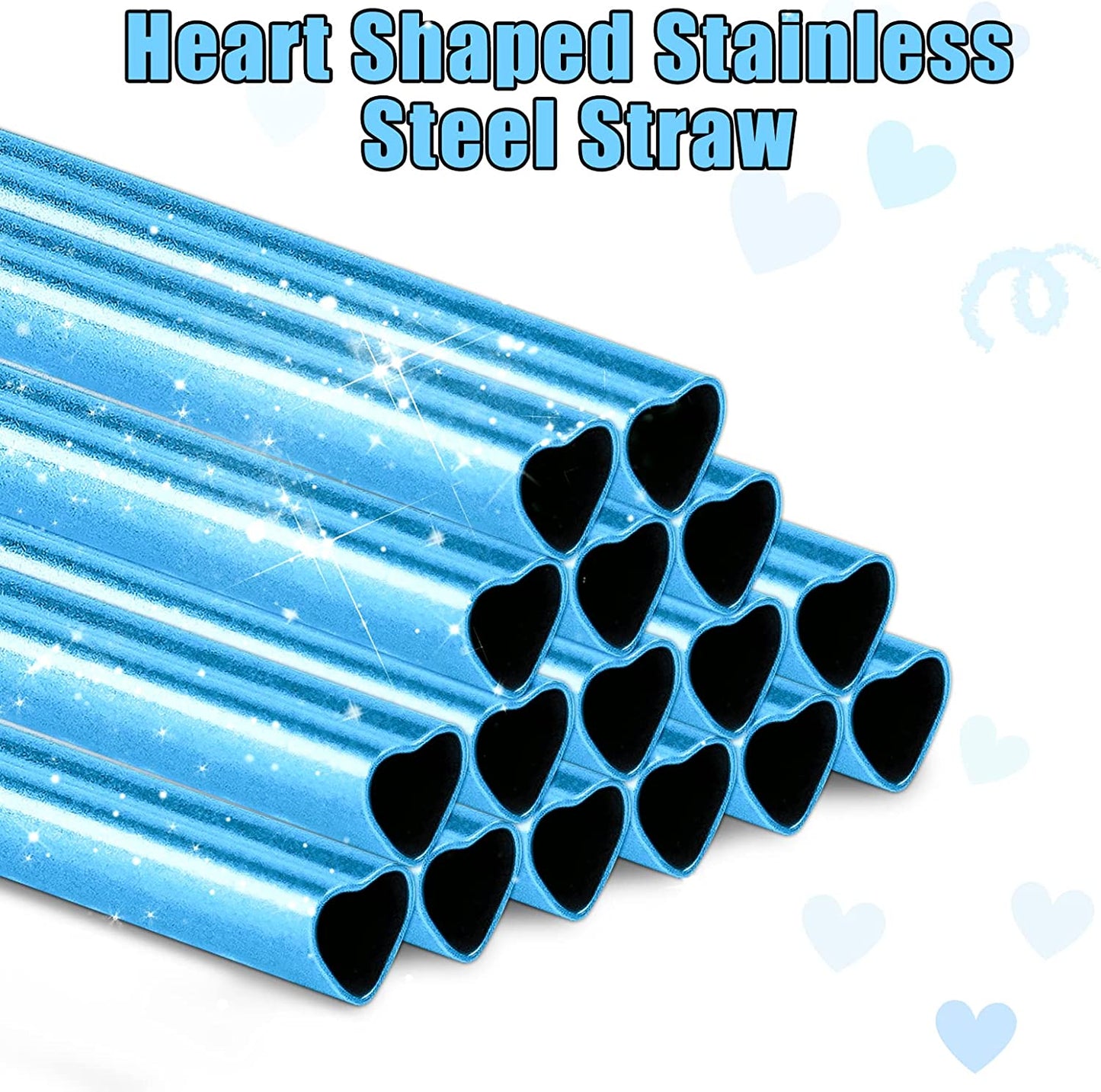 Reusable Stainless Steel Drinking Straws 16PCS Heart Shape Metal Straw 2 Brushes