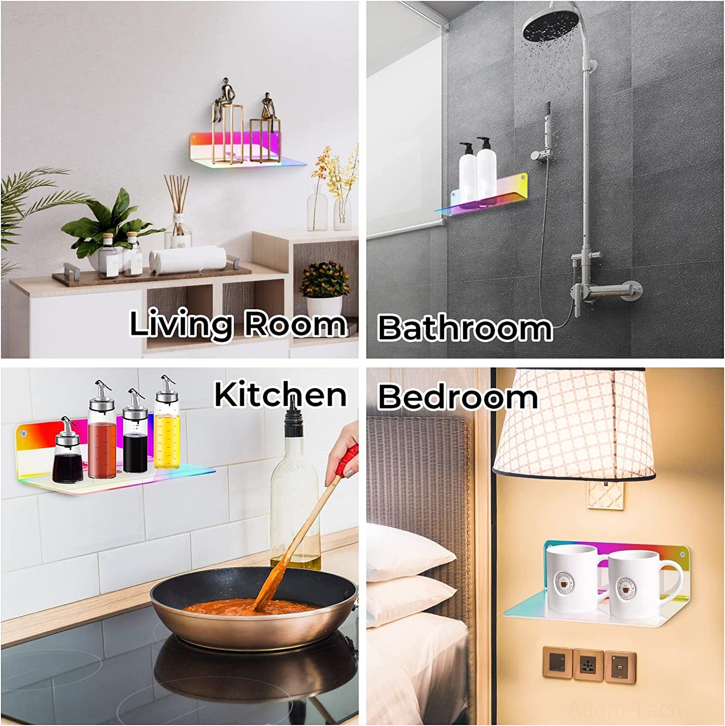 Iridescent Floating Shelves Cable Clips 2PCS Small Wall Mounted Acrylic Display