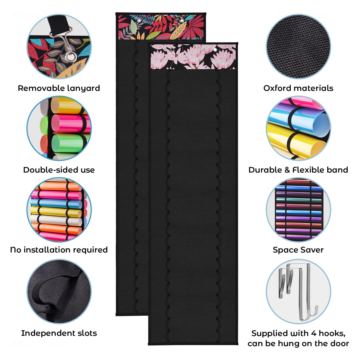 Vinyl Roll Holder 2 Pack, Vinyl Storage Organizer with 48-Compartment Double-S