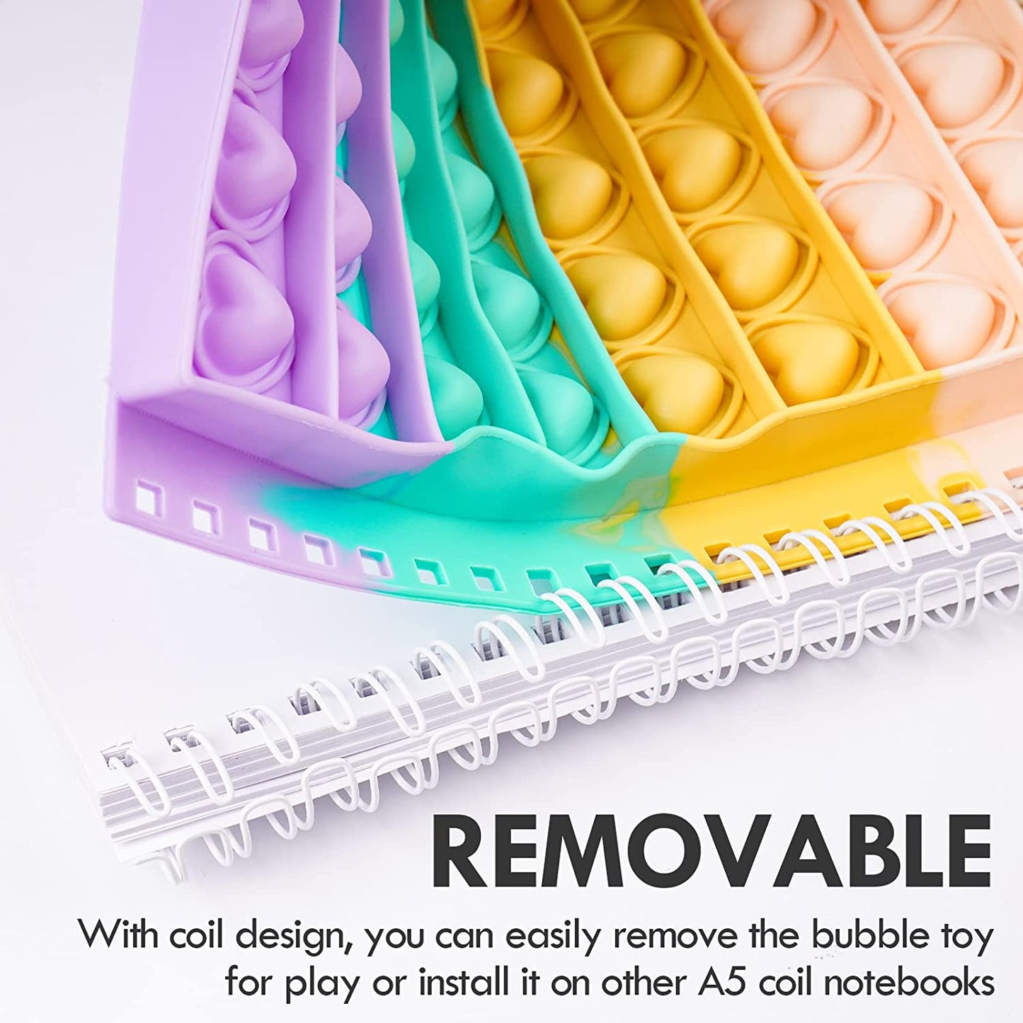 Fidget Spiral Notebook Heart Bubble Silicone Push Pop Cover A5 Journal 80 Sheets