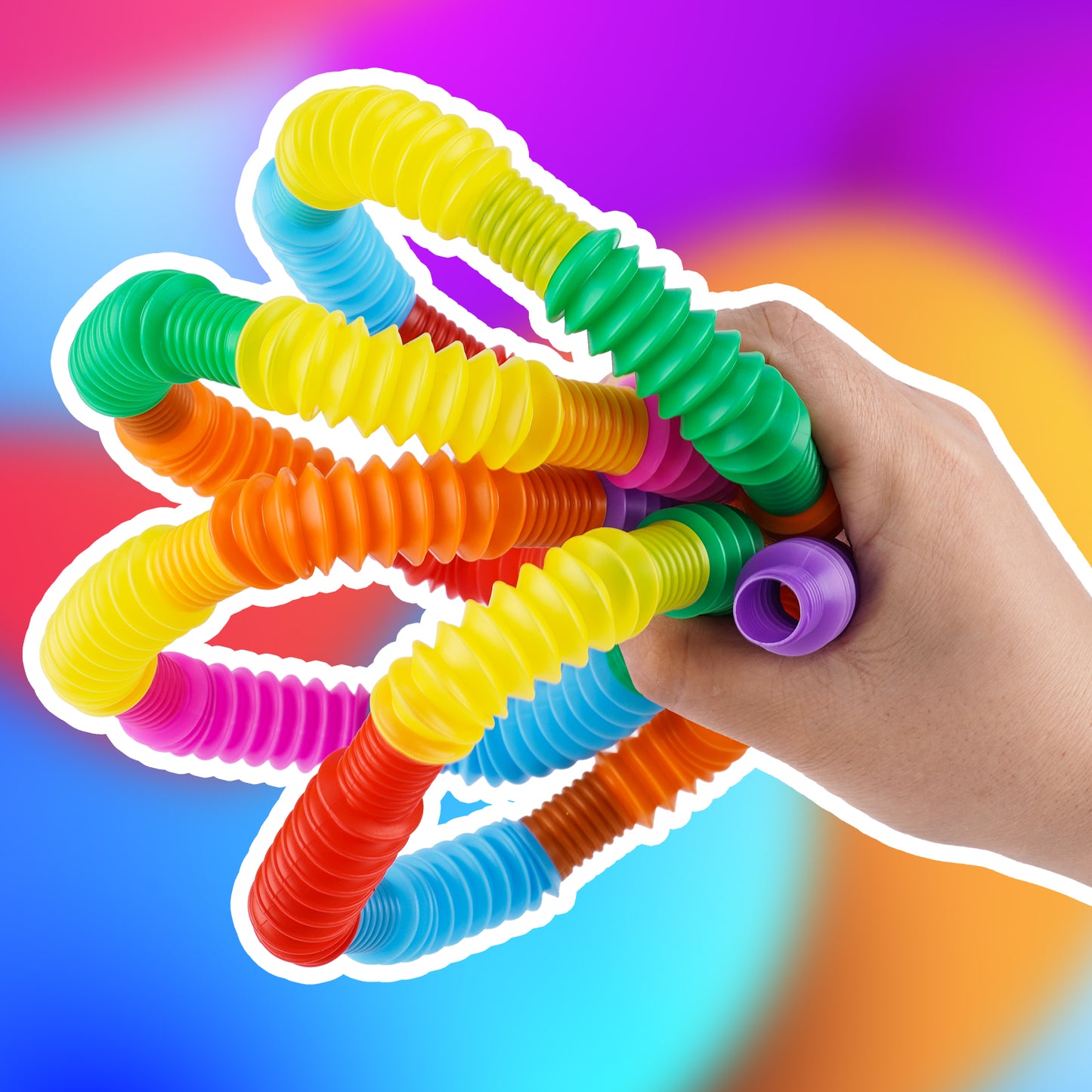 49PCS Mini Pop Tube Sensory Fidget Toy Set, Multicolor 0.8" Stretchable Pipe P