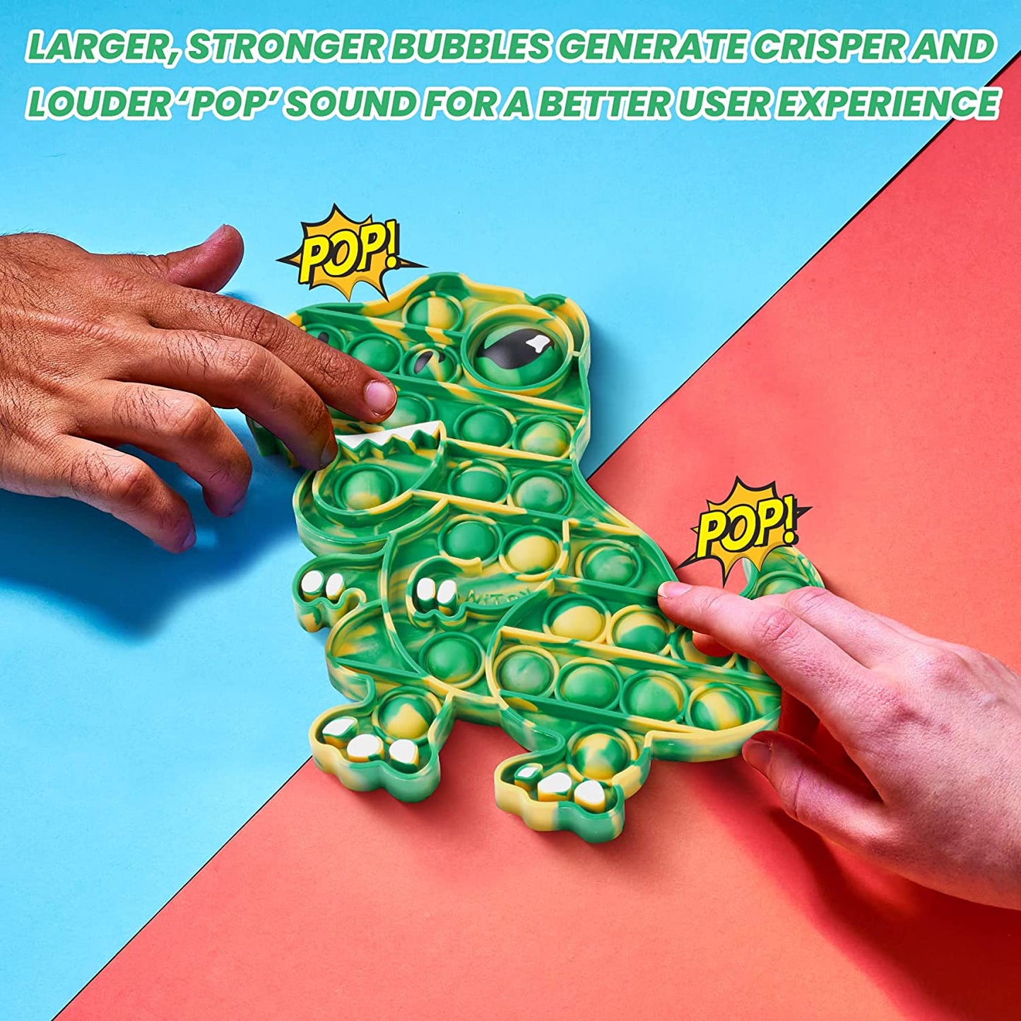 Dinosaur Pop Bubble Fidget Sensory Toy Silicone Big T-Rex Print Eye Squeeze Toy