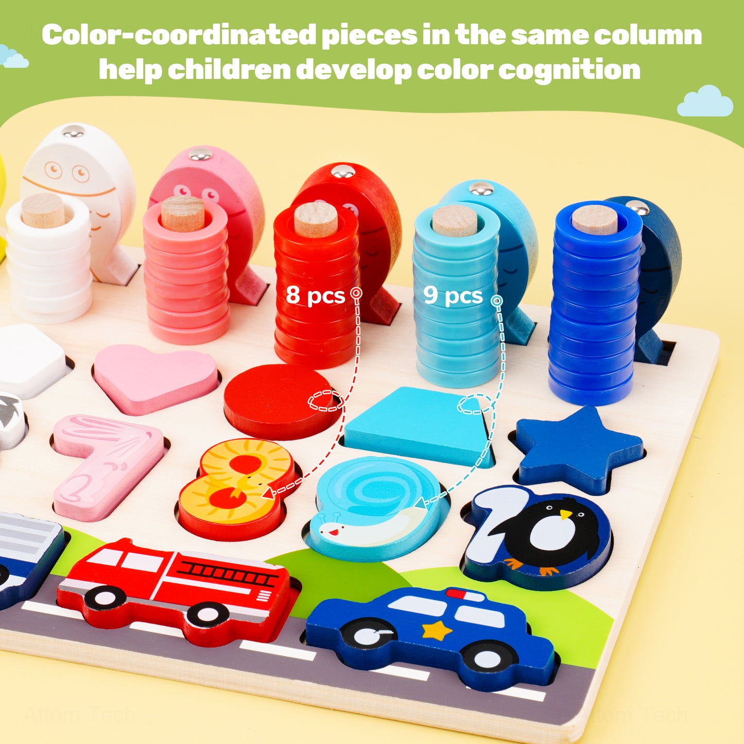 Wooden Magnetic Fishing Puzzle Sorting Stacking Toy 6-In-1 3D STEM Montessori