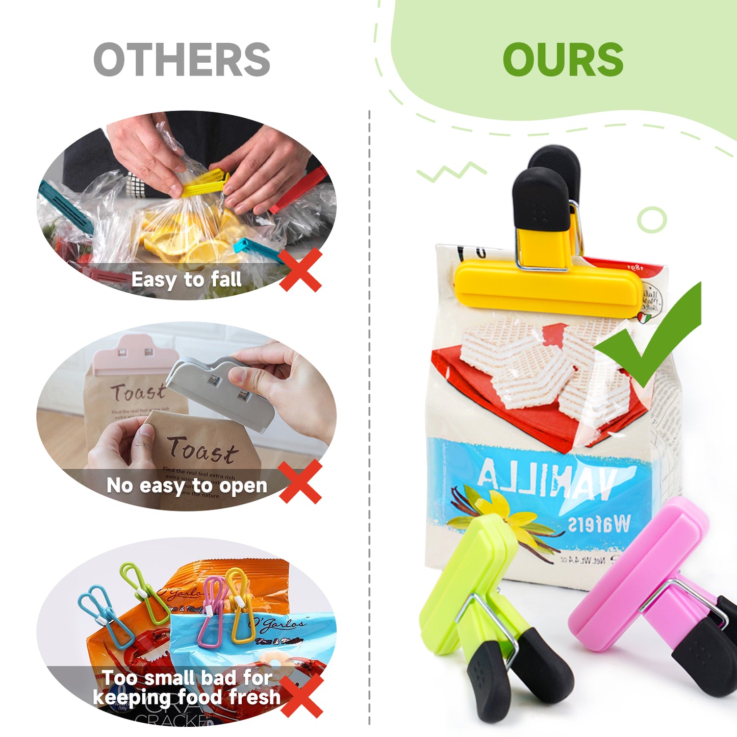 12-Pack Plastic Chip Bag Clips - Small, 6 Colors