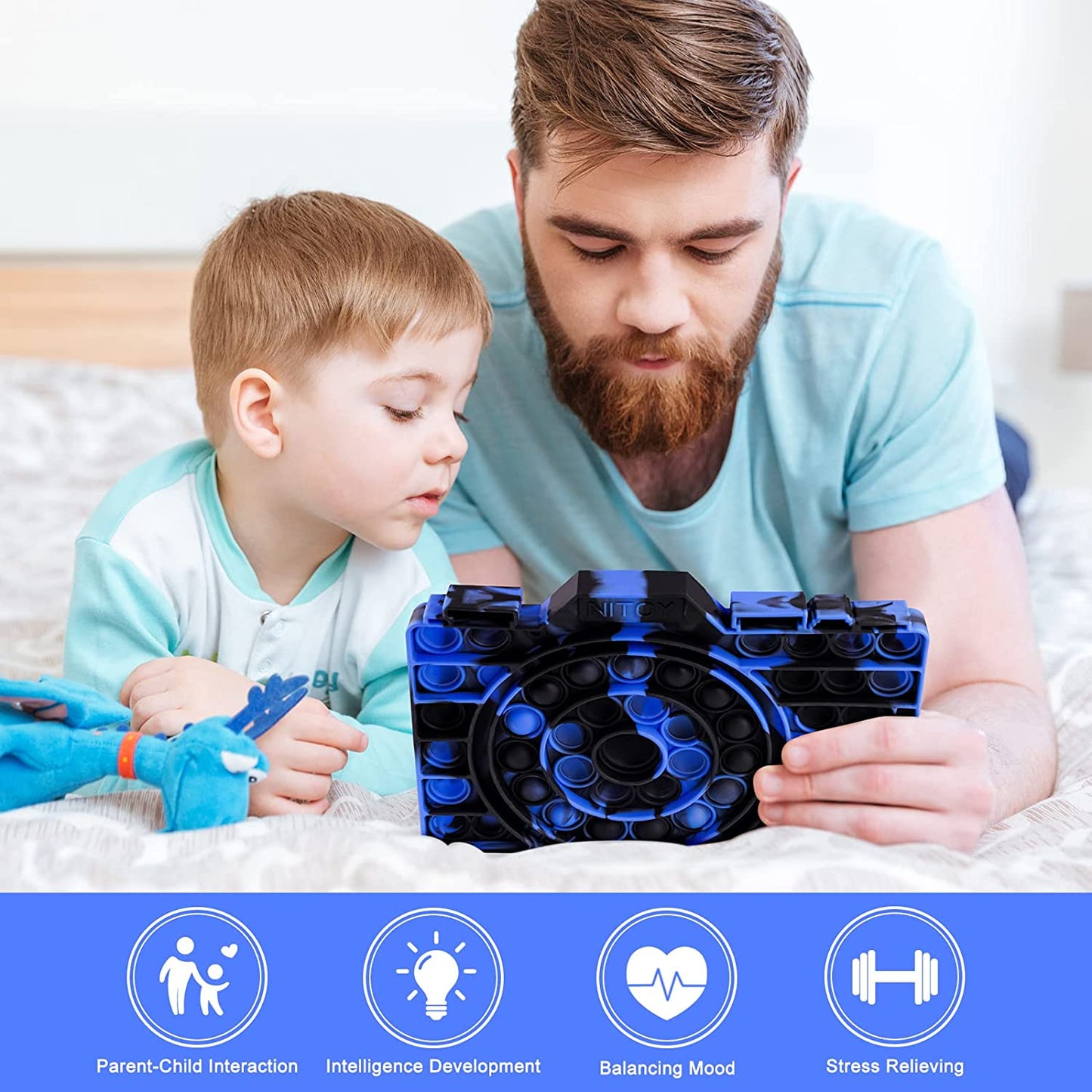 Large Camera Pop Bubble Fidget Toy Silicone Sensory Game Board Stress Reducer
