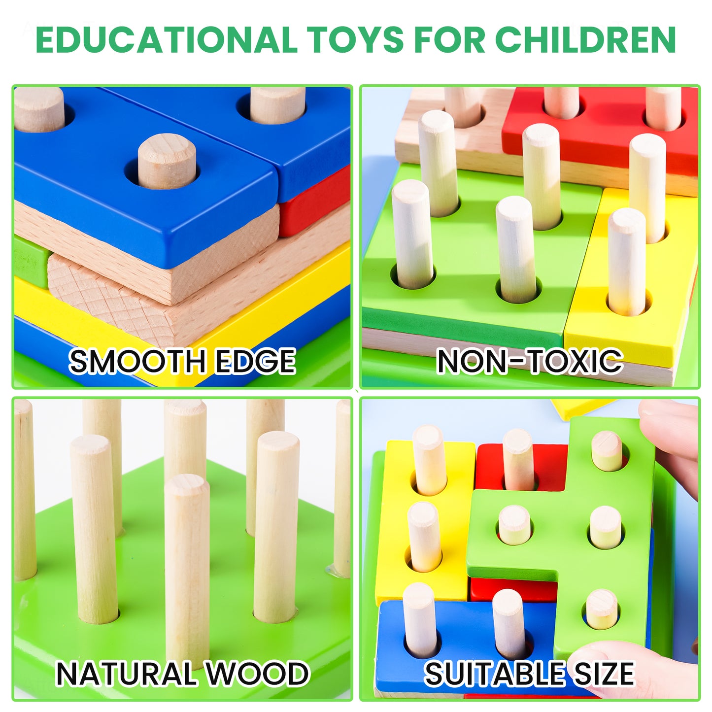 Wooden Sorting & Stacking Puzzle Toy for Kids 3+ Years Pegboard 3D STEM