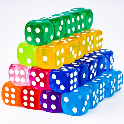 50PCS 14MM Game Dice Set, Solid 6-Sided Translucent Vintage Colors Rounded Cor