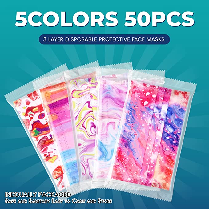 50PCS Kids Disposable 5 Abstract Splash Print Designs Single-Packed Bulk Set