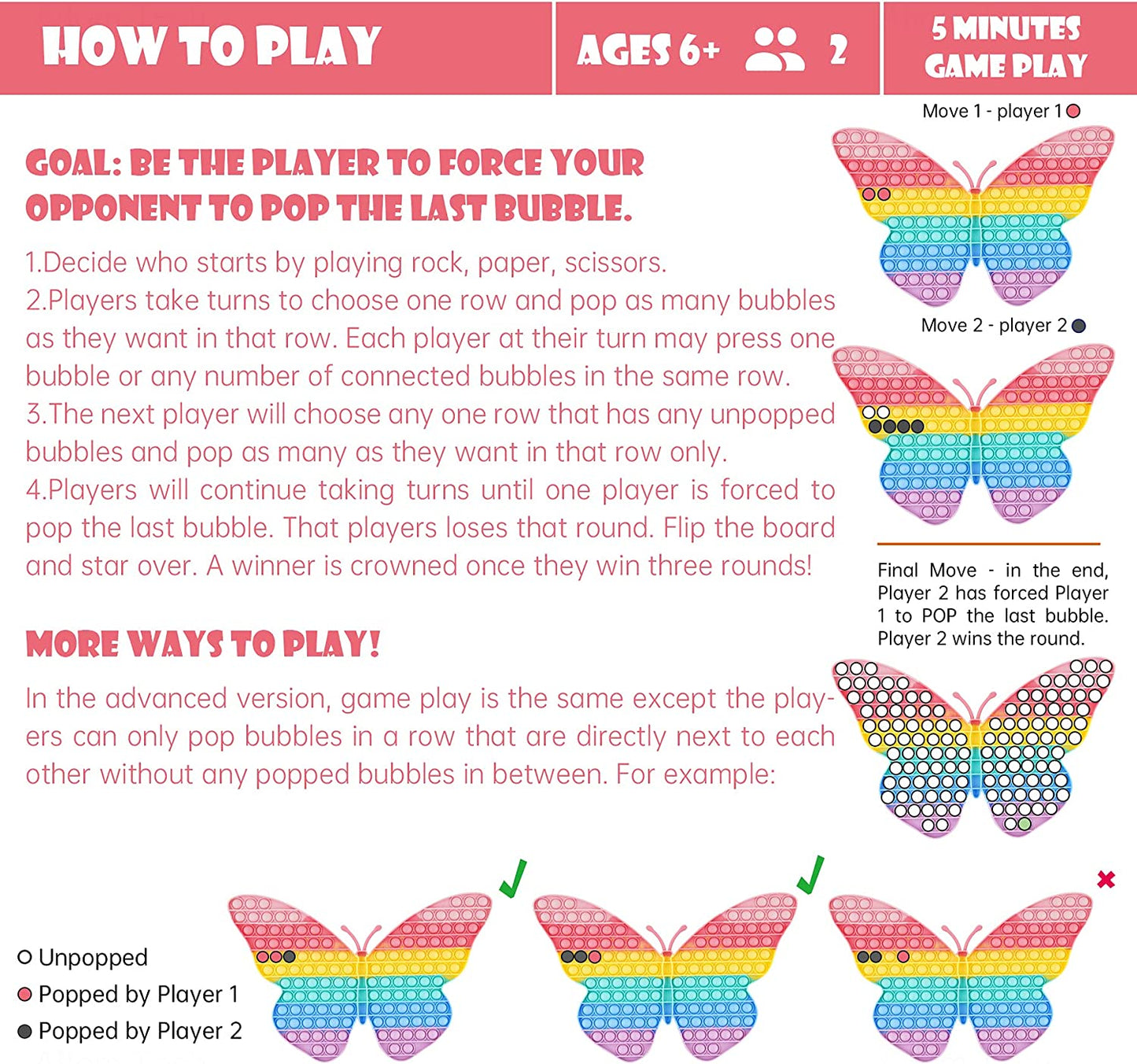 Oversize Butterfly Silicone Bubble Pop Board Fidget Sensory Toy Extra Large 15"