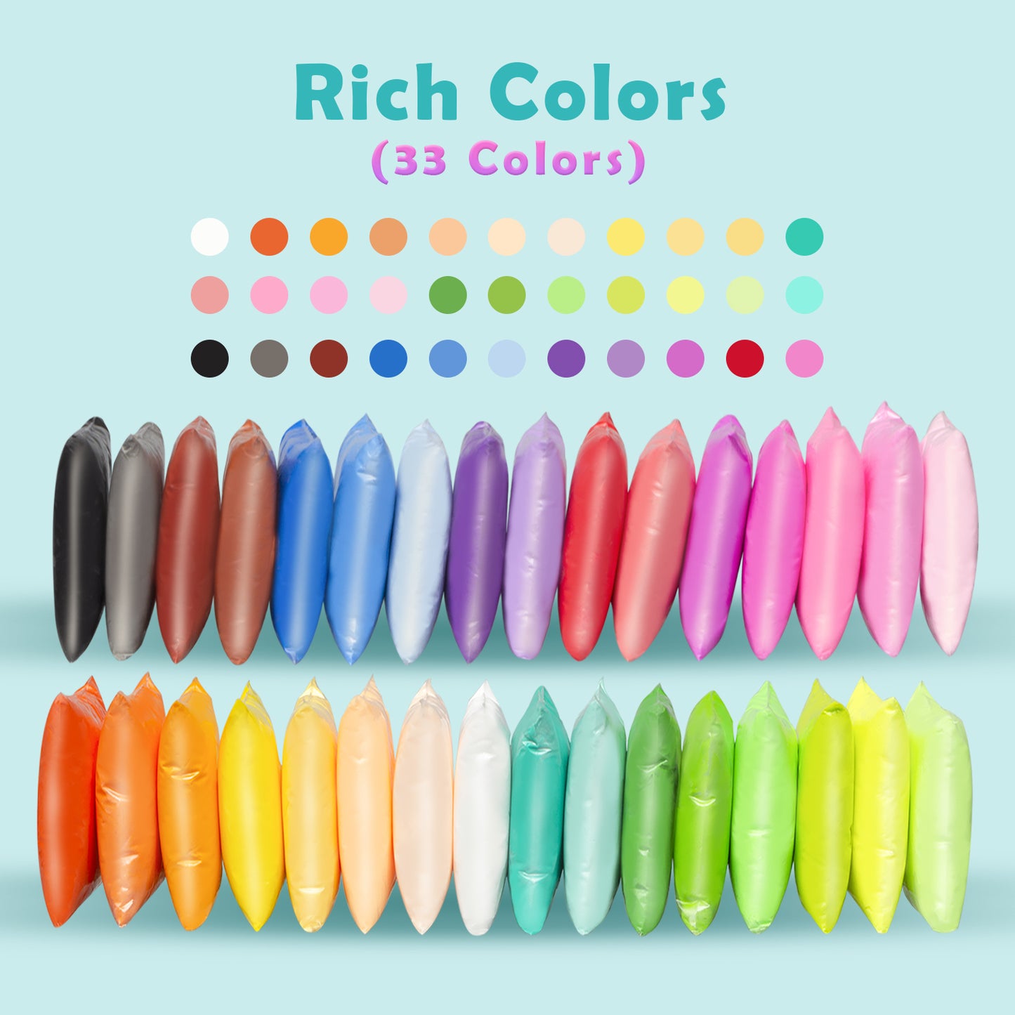 Air Dry Polymer Clay Soft 33 Colors Ultra Light Foam Clay Non-Toxic for Children
