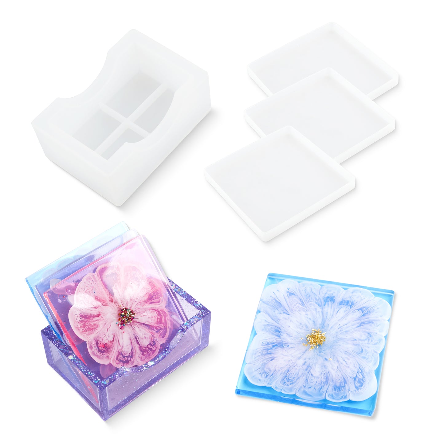 DIY Epoxy Resin Casting Silicone Mold Kit 3PCS Rectangular Coaster Storage Box