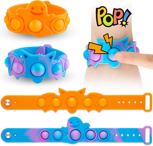Silicone Push Pop Bubble Wristband Fidget Toy 4PCS 8.3" Long Cartoon Ghost & Bat