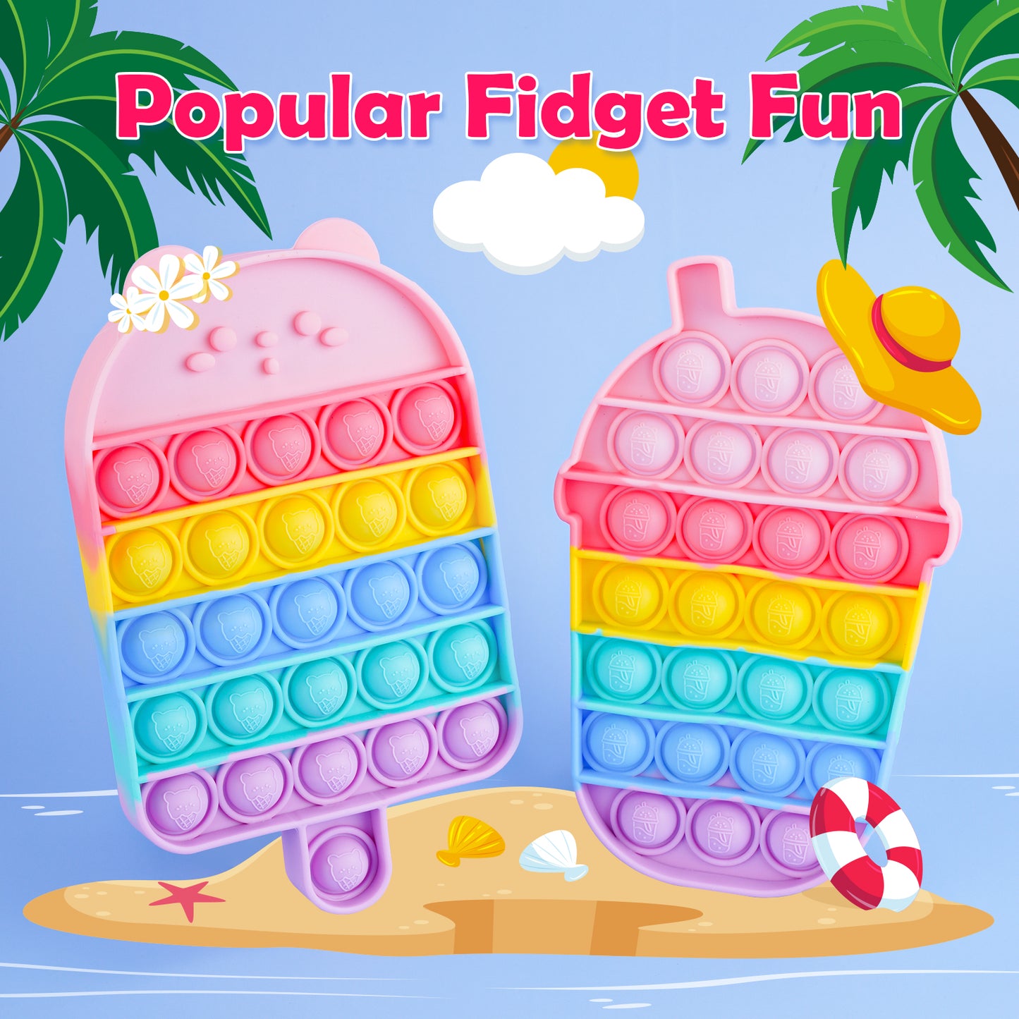 2-Pack Silicone Dessert Push Pop Bubble Fidget Sensory Toys Stress Reducer Anx