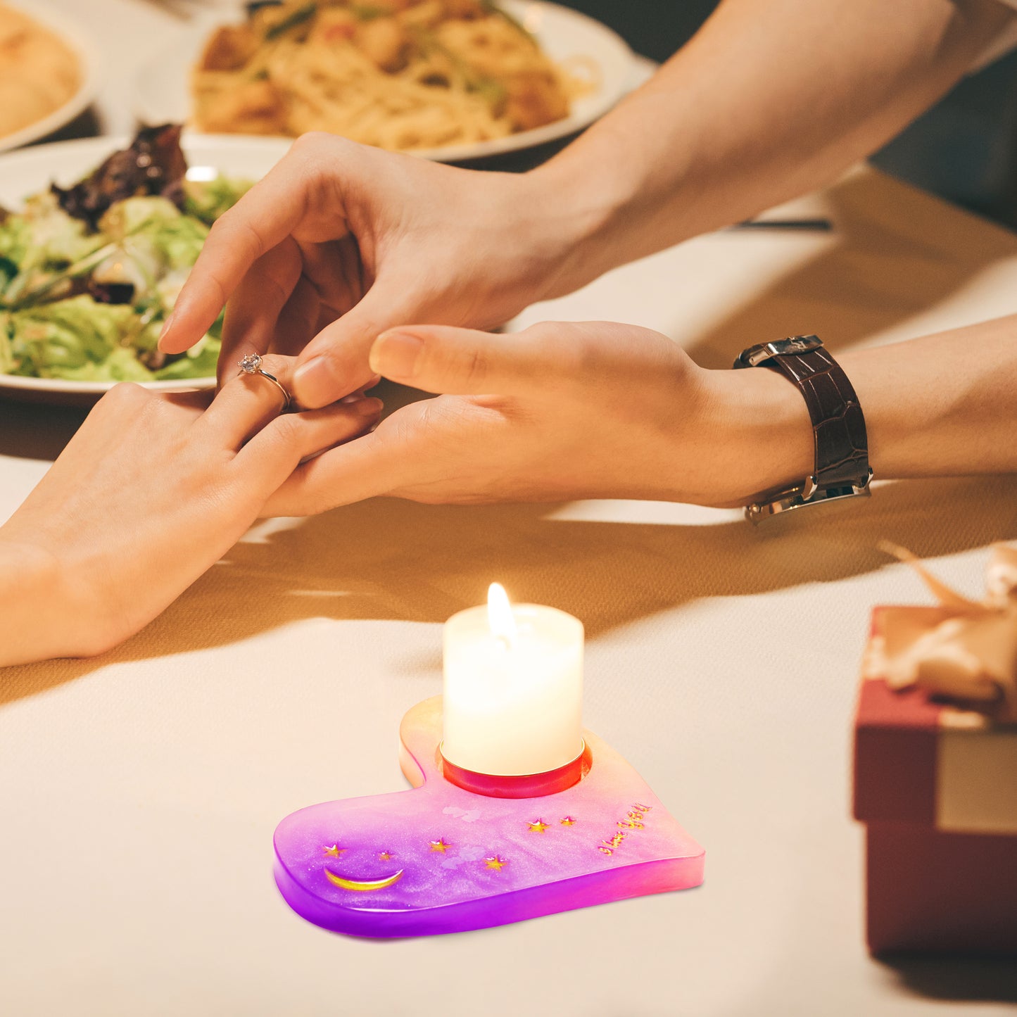 Epoxy Resin DIY Casting Silicone Mold Kit Heart Shaped Candle Holder+10PCS Tea