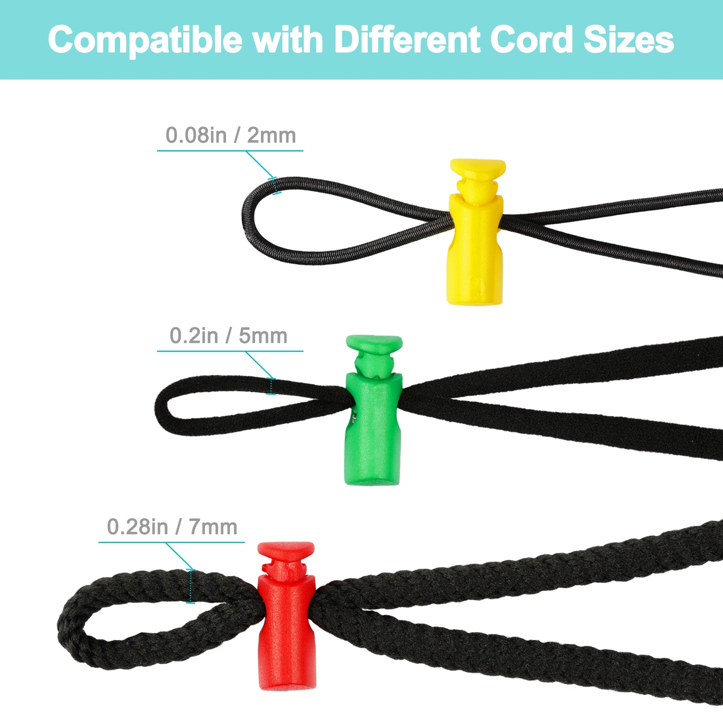 Ear Loop Cord Lock 100PCS 10 Colors Plastic Spring-Loaded Sliding Adjustment, R