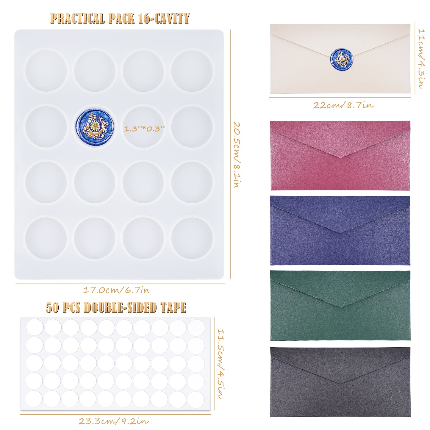 Wax Seal Stamp Silicone Molding Mat Pad Kit with 50PCS Removable Sticky Adhesi