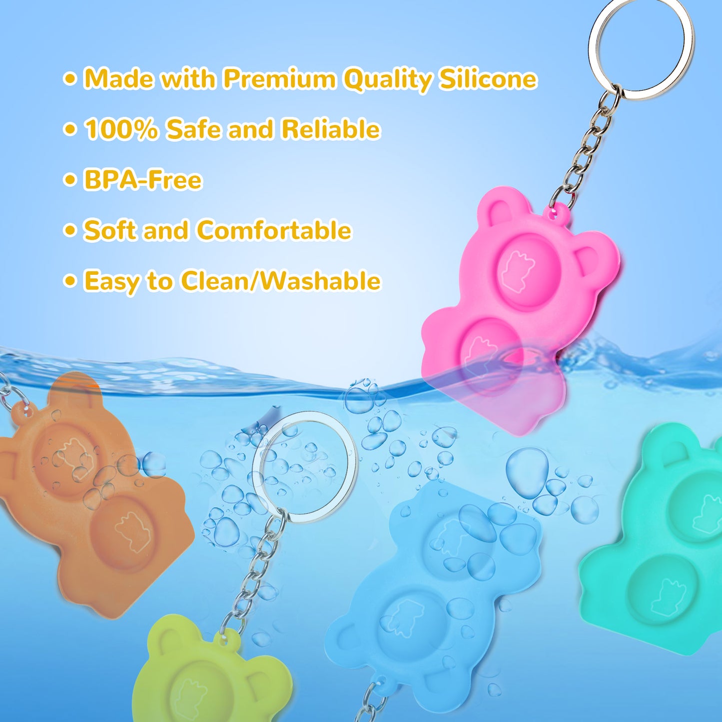 Fidget Pack 5PCS Mini Push Pop Bubble Fidget Keychain Sensory Toy Mixed Colors