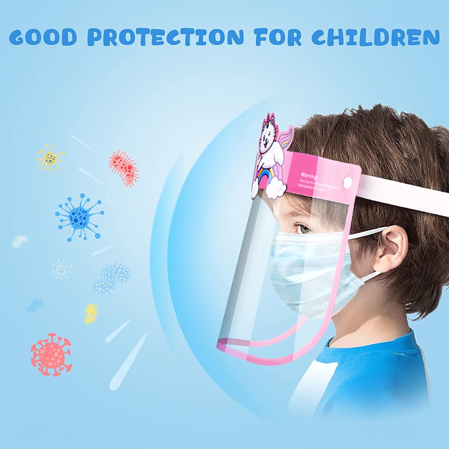10PCS Kids' Protective Safety Face Shields Reusable Clear Cover Cartoon Designs