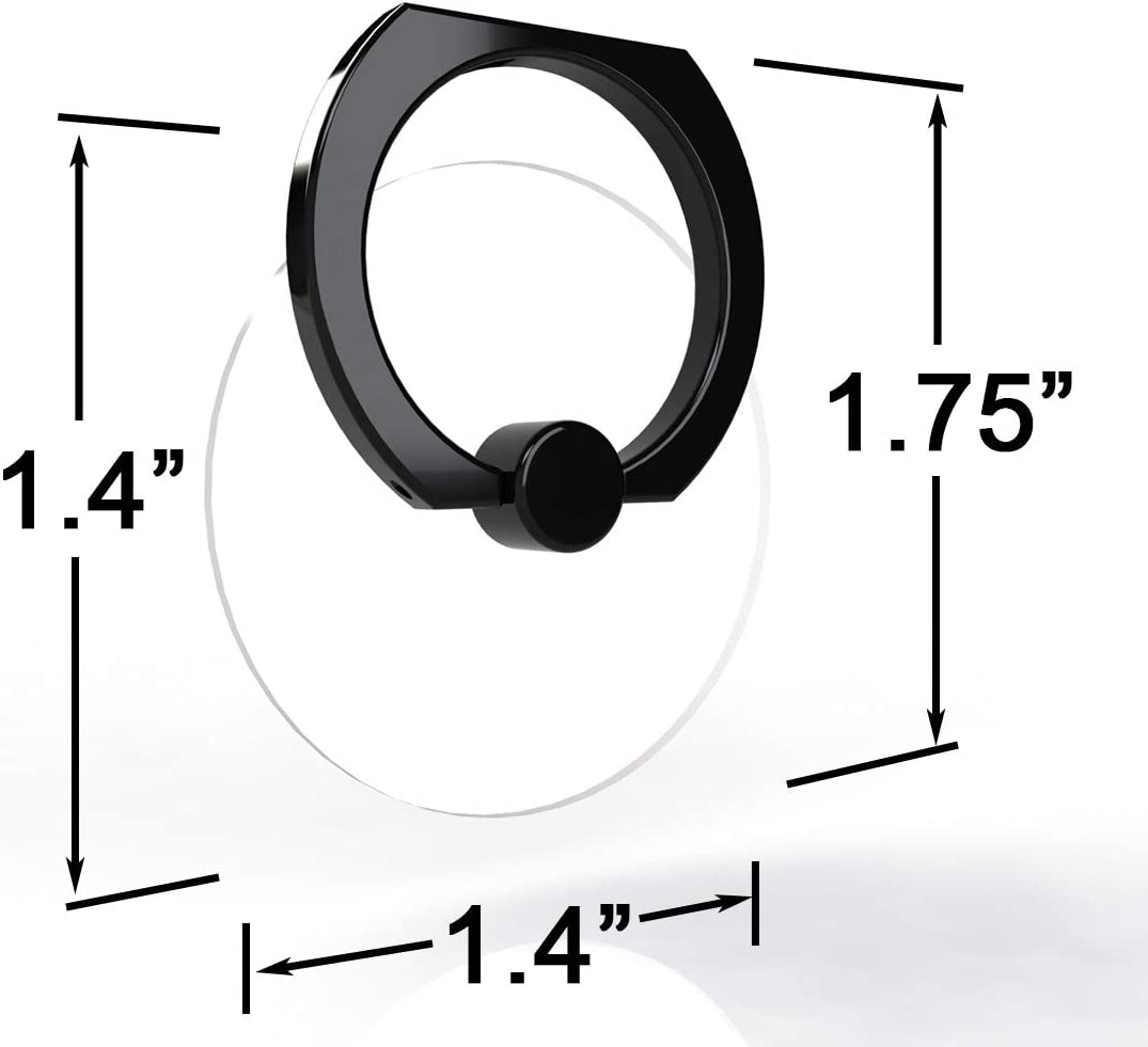 Transparent Phone Finger Ring Holder Grip 360 Degree Rotation Kick-Stand (Black)