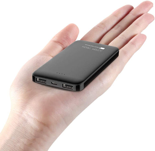Ultra Compact 5000-mah Dual USB Outputs Super Slim Power Bank Ultra Small, Attom Tech Pocket Size Mini Portable Charger External Phone Battery Pack Small,Emergency Phone Power Backup