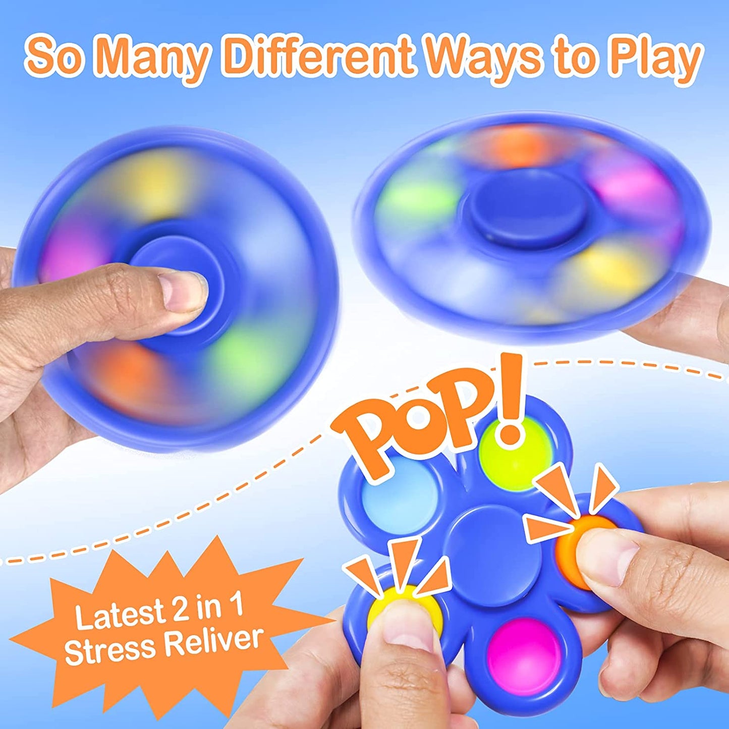 Fidget Pack 4PCS Bubble Fidget Spinners, 2-in-1 Push Pop Bubble Fidget, High-S