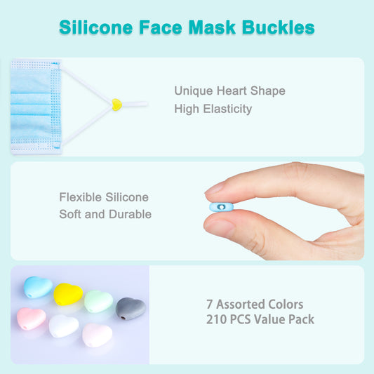 210-Pack Cord Lock Adjuster Heart Shape Ear Loop Adjustment Buckle Silicone 7 C