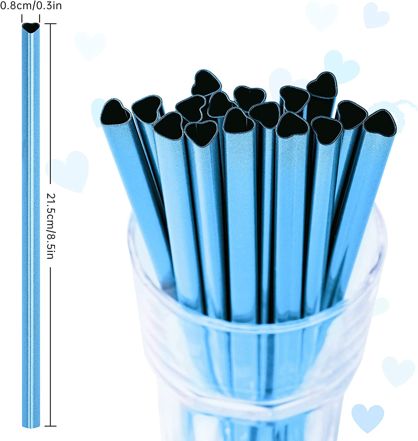 Reusable Stainless Steel Drinking Straws 16PCS Heart Shape Metal Straw 2 Brushes
