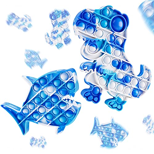 2PCS Push Pop Bubble Fidget Sensory Toys T-Rex Dinosaur & Shark, Large Silicon
