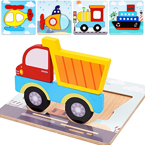 Wooden Jigsaw Puzzles 5PCS Helicopter Ship Submarine Tractor Truck Pegged Puzzle