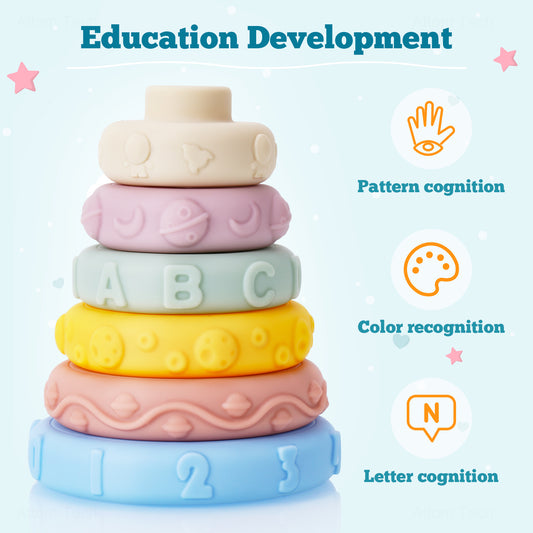 Stacking Nesting Building Ring 6PCS Tower Teether Stacker Toy for Boys and Girls
