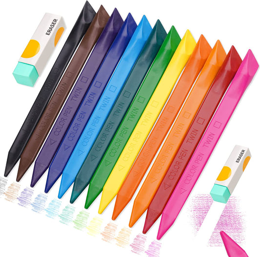 Erasable Crayon Set 12 Colors Triangle Crayons Non-Toxic Erasable Crayons Eraser