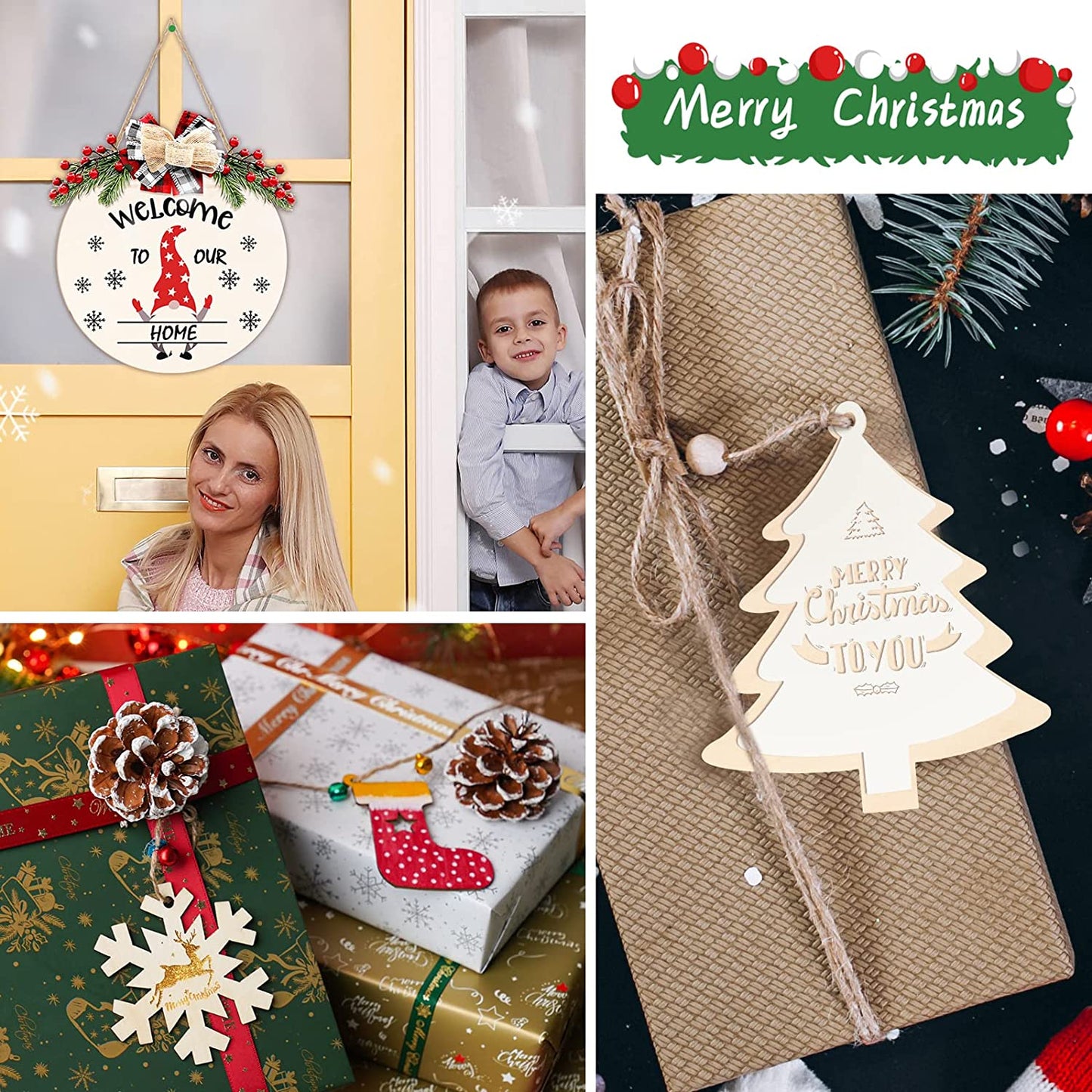 Unfinished Christmas Wooden Ornament 51PC DIY Hanging Decoration Holiday Home
