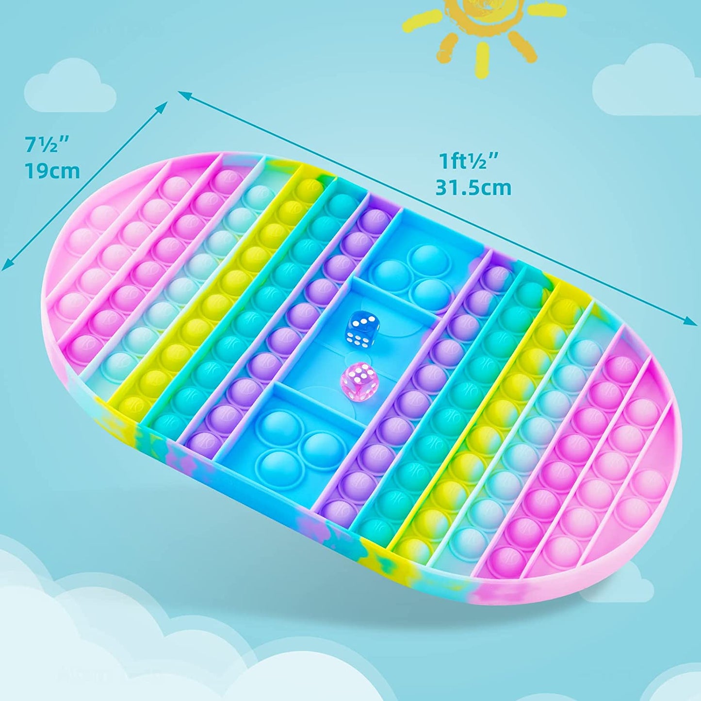Silicone Oval Push Pop Bubble Game Pad 2 Game Dices Big Size Toy Board Sensory