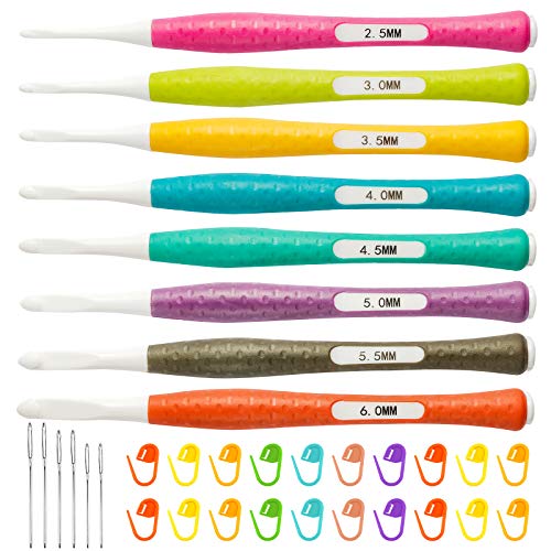 Crochet Hook Set 8PCS 5.7" Long 2.5-6mm Color Coded Light ABS Plastic Head Erg